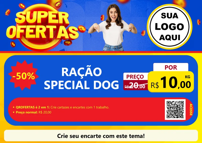 Modelo de Cartaz para Cartaz A4 Horizontal com o tema Super Ofertas para Pet Shop