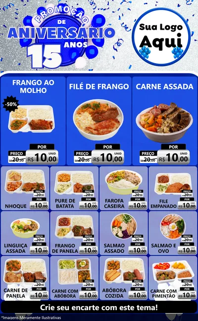 Modelo de Encarte para Encarte Grande com o tema Promoção de Aniversário - 15 Anos para Restaurante
