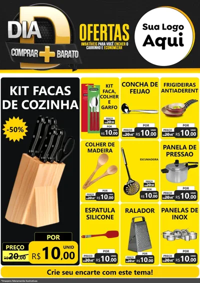 Modelo de Encarte para Encarte A4 Vertical com o tema Dia D Mais Economia para Utilidades Domésticas