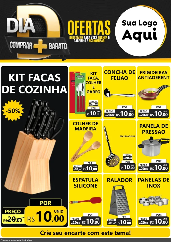 Modelo de Encarte para Encarte A4 Vertical com o tema Dia D Mais Economia para Utilidades Domésticas