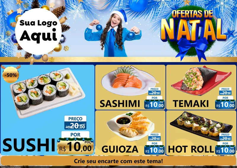 Modelo de Encarte para Encarte A4 Horizontal com o tema Ofertas de Natal para Comida japonesa