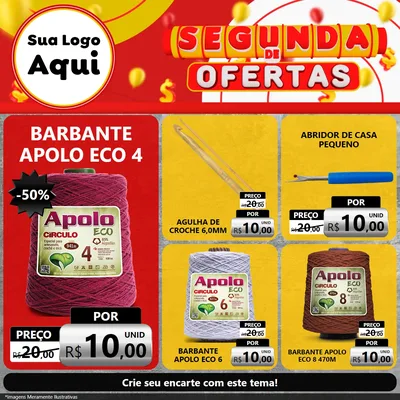 Modelo de Rede Social para Feed Facebook com o tema Segunda de Ofertas para Armarinho e Aviamentos