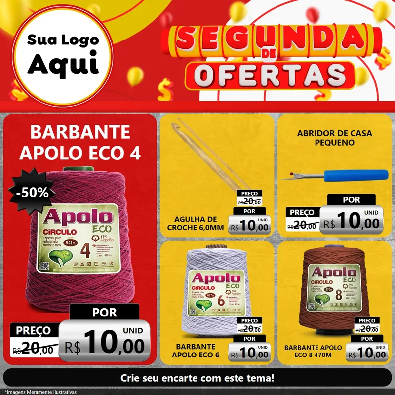 Modelo de Rede Social para Feed Facebook com o tema Segunda de Ofertas para Armarinho e Aviamentos