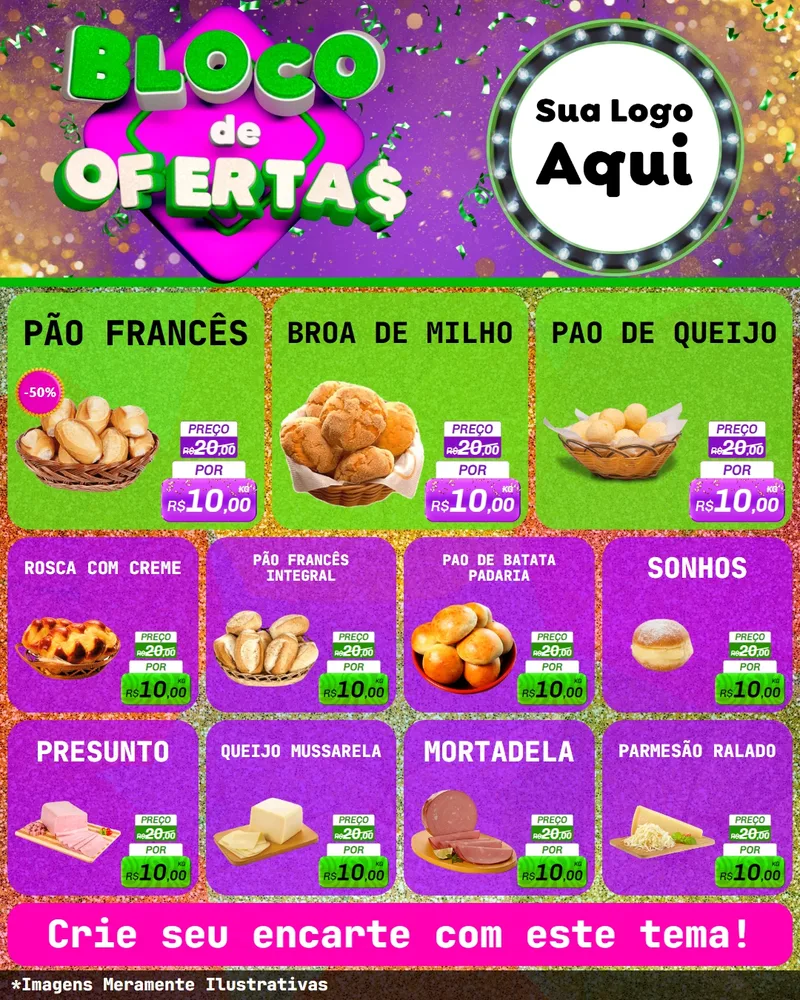 Modelo de Rede Social para Feed Instagram com o tema Bloco de Ofertas para Padaria