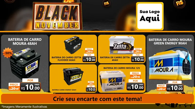 Modelo de TV para TV Horizontal com o tema Black November para Baterias Elétricas
