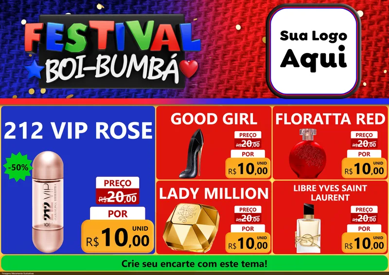 Modelo de Encarte para Encarte A4 Horizontal com o tema Festival Boi-Bumbá para Perfumes