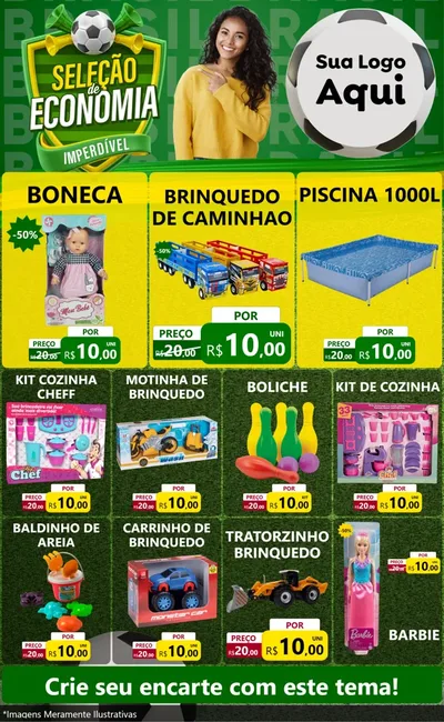 Modelo de Encarte para Encarte Grande com o tema Seleção de Economia - Copa para Brinquedos