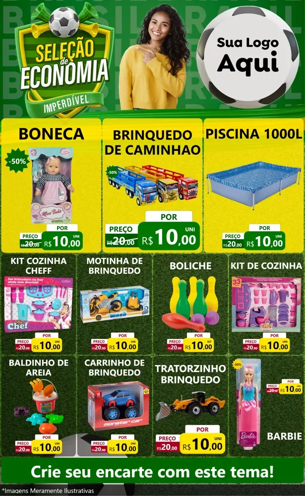 Modelo de Encarte para Encarte Grande com o tema Seleção de Economia - Copa para Brinquedos