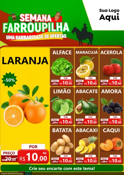 Modelo de Encarte para Encarte A4 Vertical com o tema Semana Farroupilha - Uma Barbaridade de Ofertas para Hortifrúti