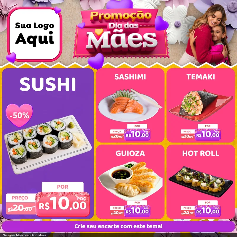 Modelo de Rede Social para Feed Facebook com o tema Promoção Dia das Mães para Comida japonesa
