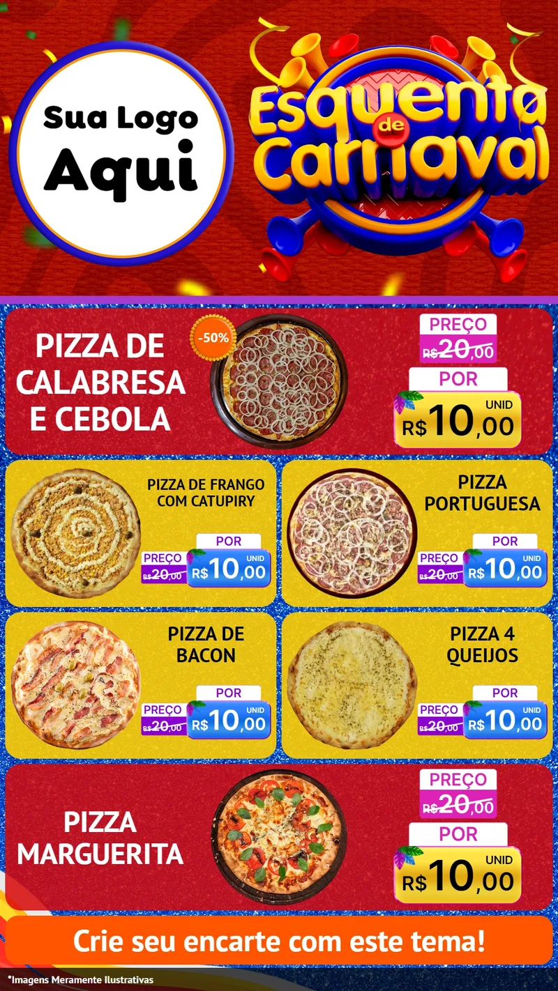 Modelo de TV para TV Vertical com o tema Esquenta de Carnaval para Pizzaria