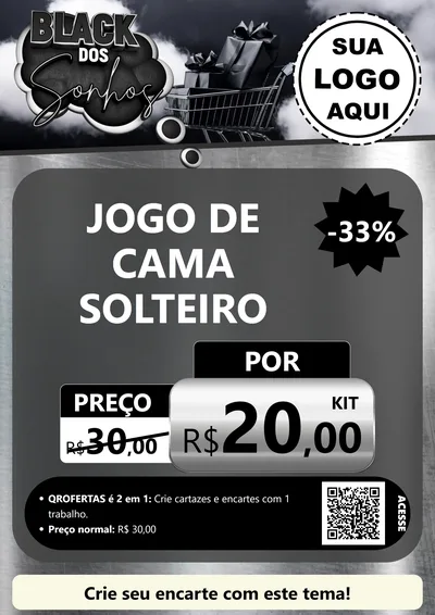 Modelo de Cartaz para Cartaz A4 Vertical com o tema Black dos Sonhos para Cama, Mesa e Banho