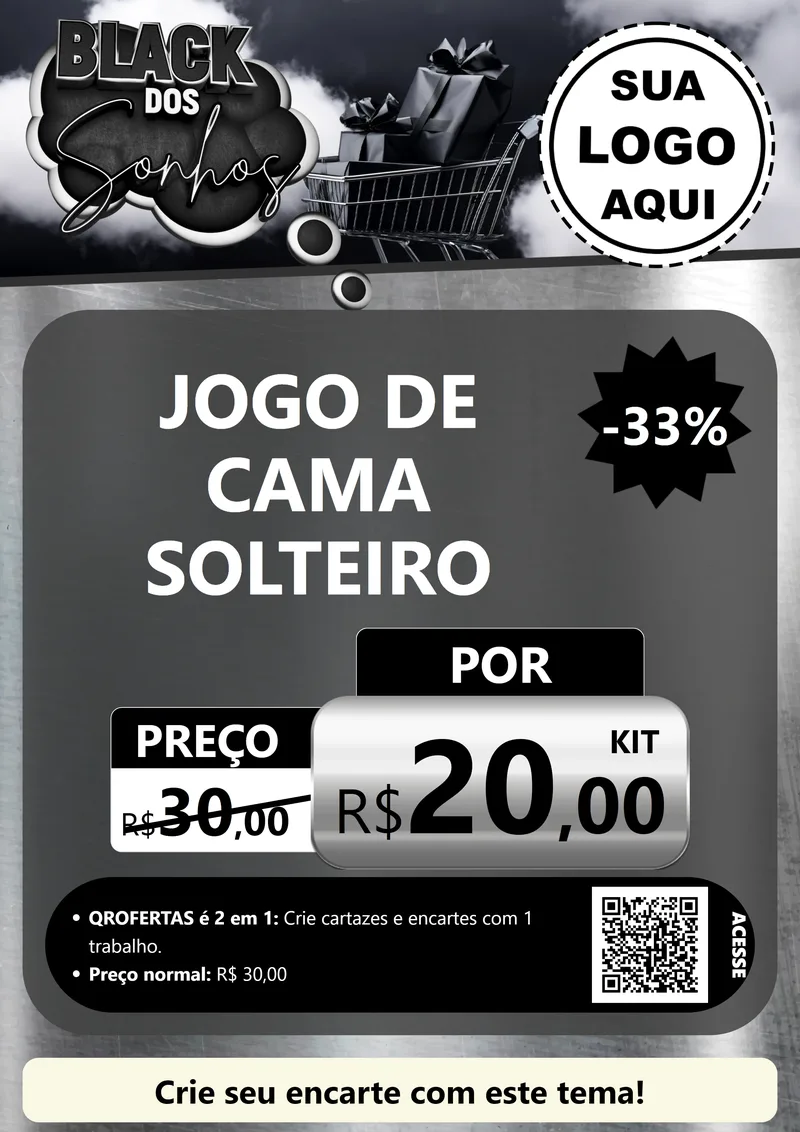 Modelo de Cartaz para Cartaz A4 Vertical com o tema Black dos Sonhos para Cama, Mesa e Banho