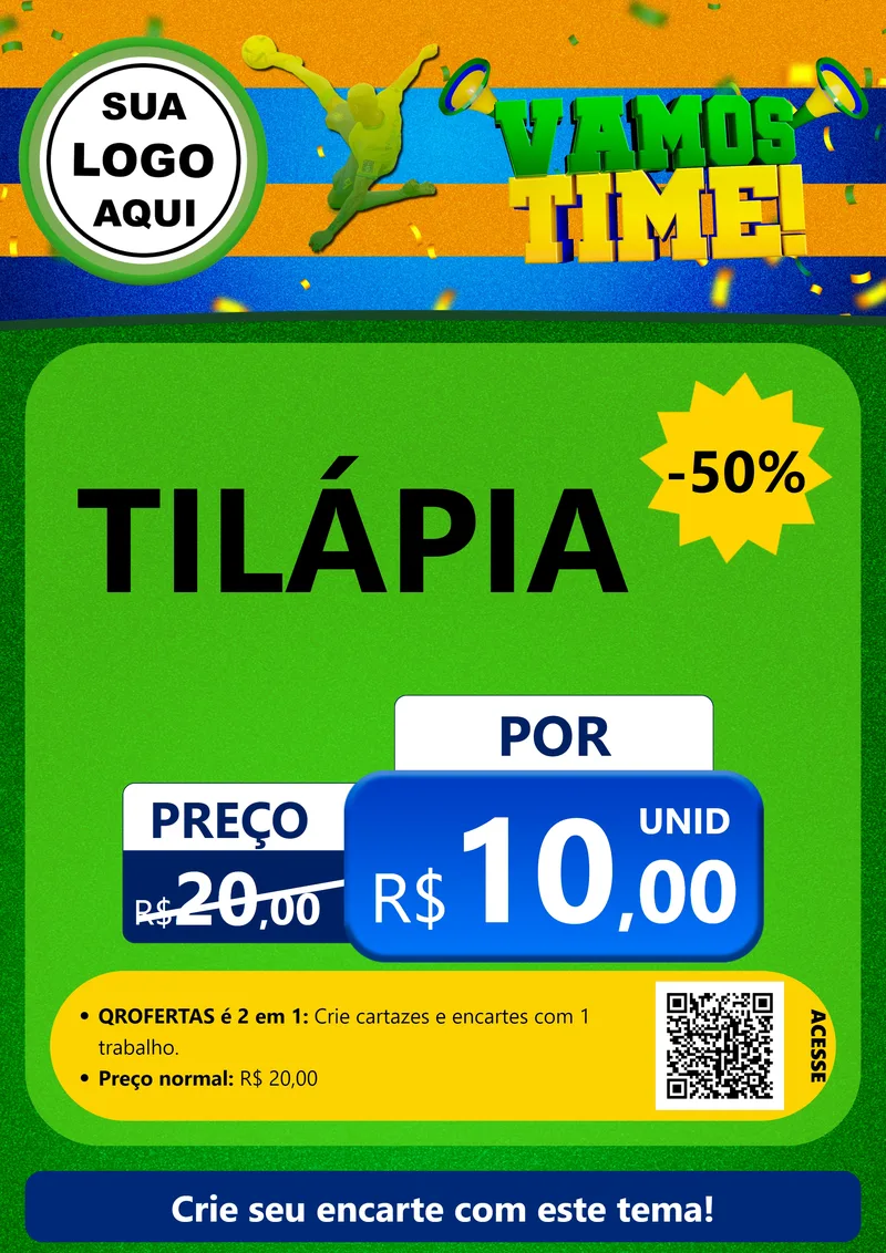 Modelo de Cartaz para Cartaz A4 Vertical com o tema Vamos Time! para Peixaria