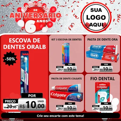 Modelo de Rede Social para Feed Facebook com o tema Promoção de Aniversário - 6 Anos para Higiene Pessoal