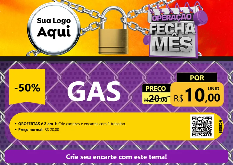 Modelo de Cartaz para Cartaz A4 Horizontal com o tema Operação Fecha Mês para Água e gás