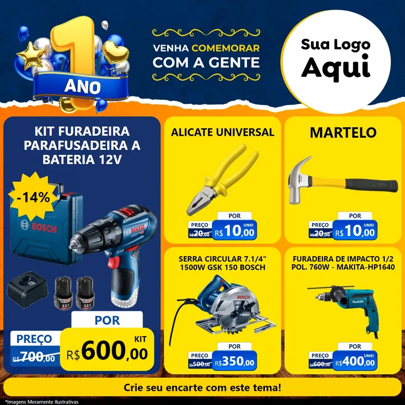 Modelo de Rede Social para Feed Facebook com o tema Um Ano de Aniversário para Maquinas e Ferramentas