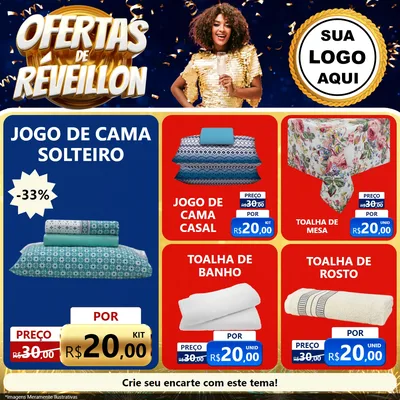 Modelo de Rede Social para Feed Facebook com o tema Ofertas de Réveillon para Cama, Mesa e Banho