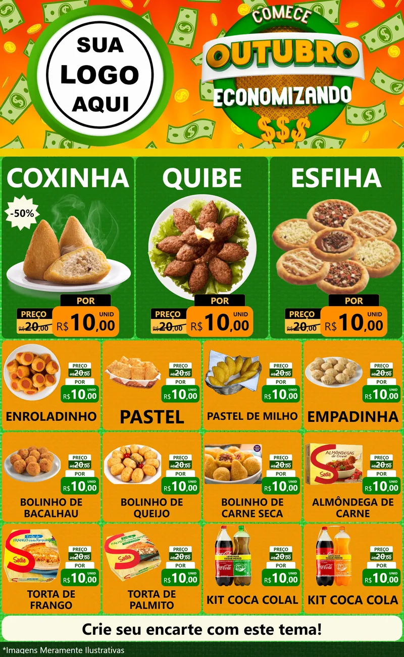 Modelo de Encarte para Encarte Grande com o tema Comece Outubro Economizando para Salgadaria