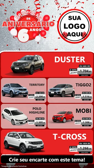 Modelo de TV para TV Vertical com o tema Promoção de Aniversário - 6 Anos para Concessionaria de Carros