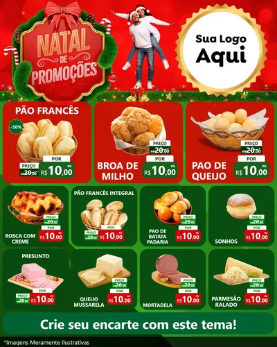 Modelo de Rede Social para Feed Instagram com o tema Natal de Promoções para Padaria
