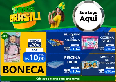 Modelo de Encarte para Encarte A4 Horizontal com o tema Vamos Brasil - Copa para Brinquedos