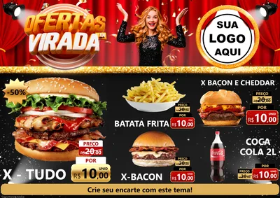 Modelo de Encarte para Encarte A4 Horizontal com o tema Ofertas da Virada para Hamburgueria