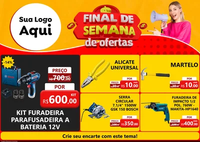 Modelo de Encarte para Encarte A4 Horizontal com o tema Final de Semana de Ofertas para Maquinas e Ferramentas