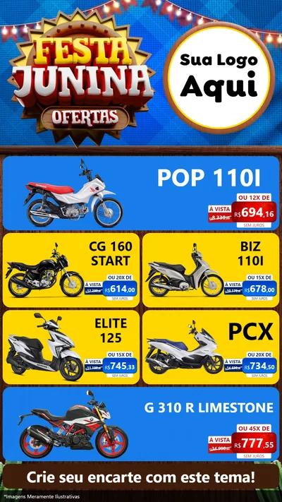 Modelo de TV para TV Vertical com o tema Festa Junina Ofertas para Concessionaria de Motos