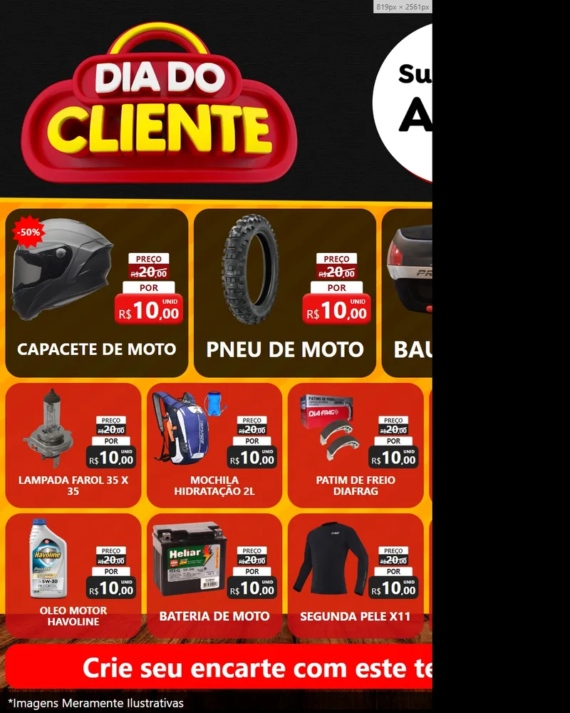 Modelo de Rede Social para Feed Instagram com o tema Dia do Cliente para Moto peças
