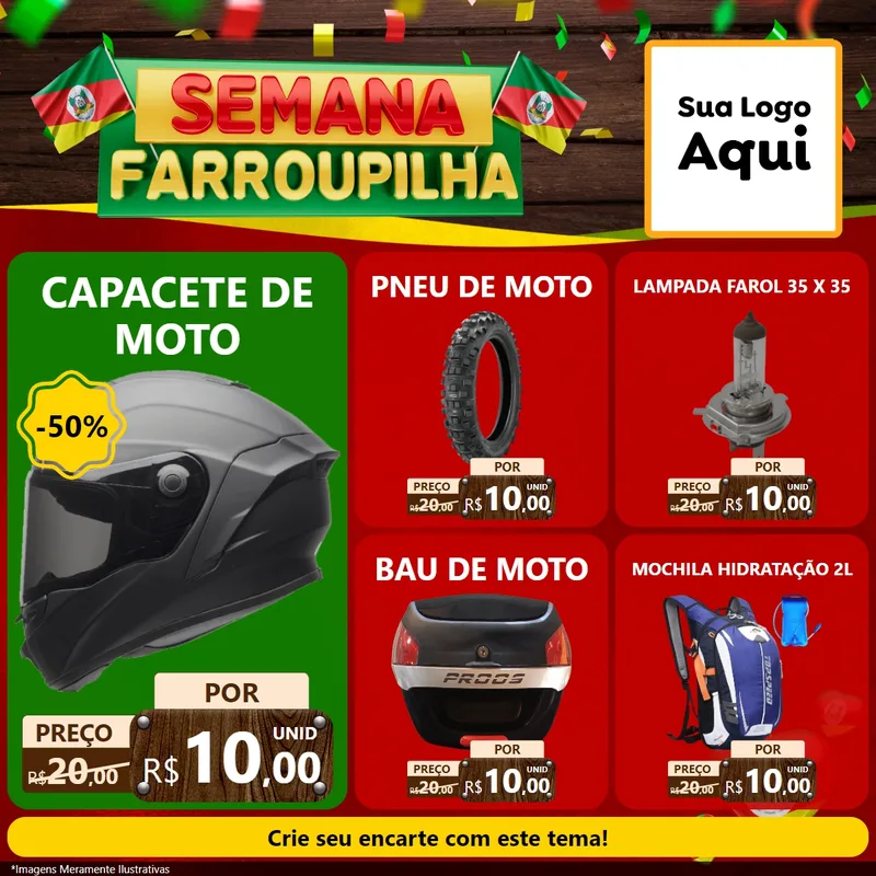 Modelo de Rede Social para Feed Facebook com o tema Semana Farroupilha para Moto peças