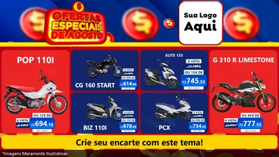 Modelo de TV para TV Horizontal com o tema Ofertas Especiais de Agosto para Concessionaria de Motos