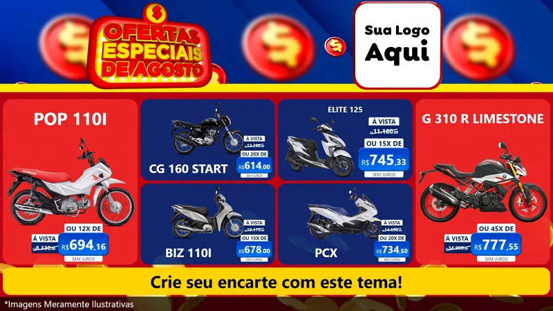 Modelo de TV para TV Horizontal com o tema Ofertas Especiais de Agosto para Concessionaria de Motos