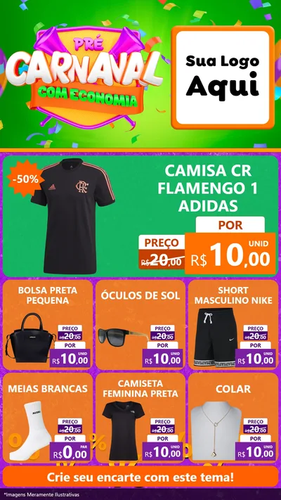 Modelo de Rede Social para Stories com o tema Pré-Carnaval Com Economia para Roupas e acessórios