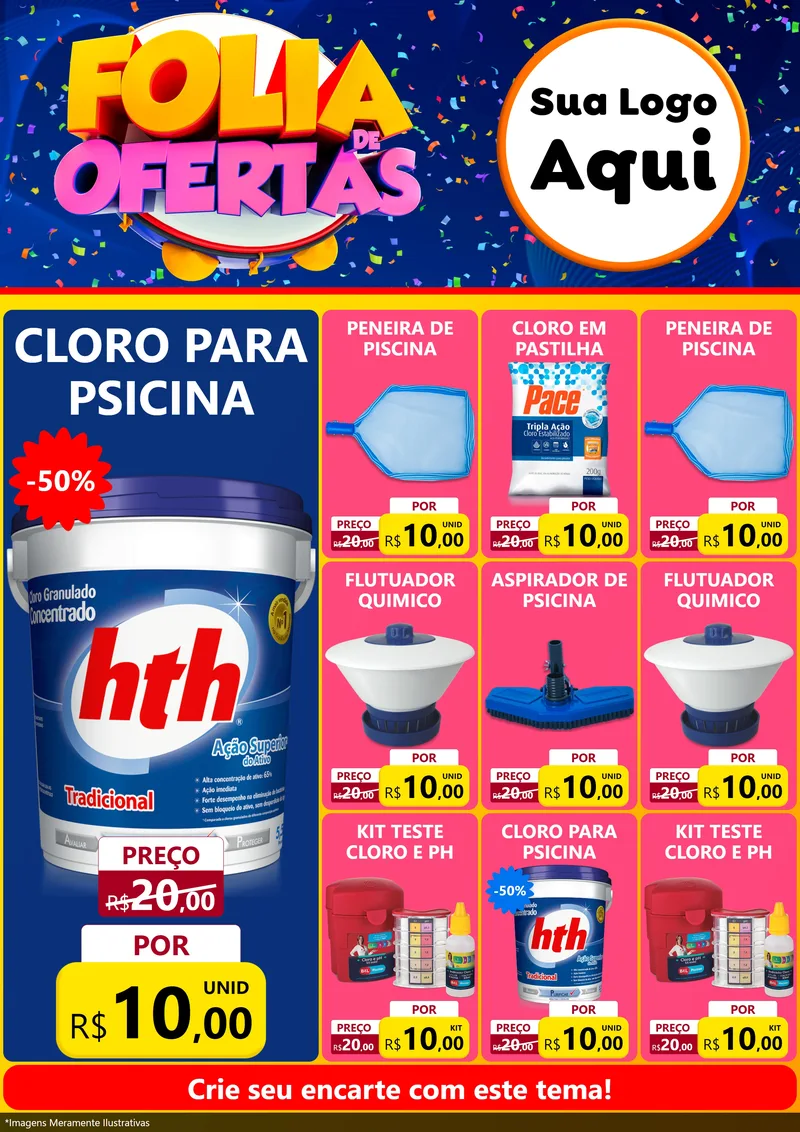Modelo de Encarte para Encarte A4 Vertical com o tema Folia de Ofertas para Produtos para Piscina