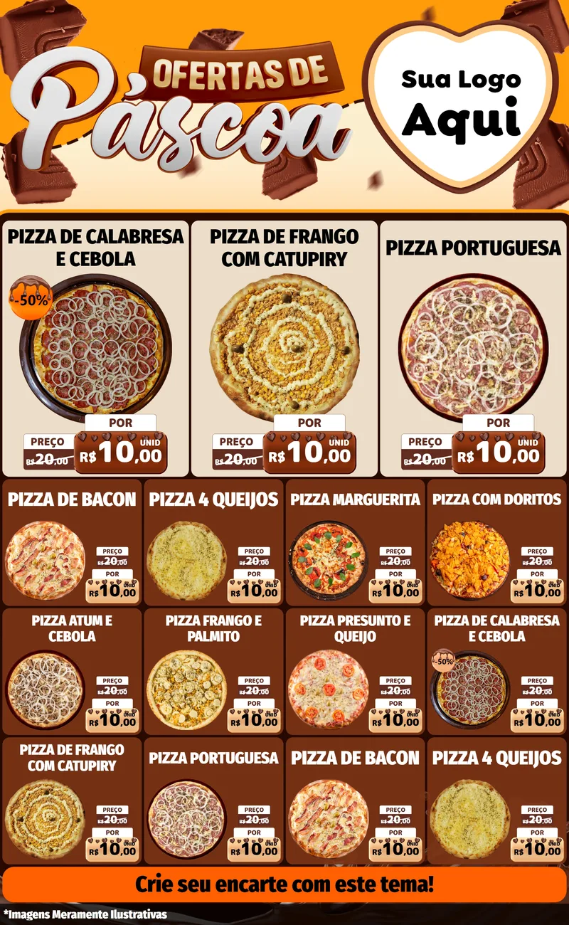 Modelo de Encarte para Encarte Grande com o tema Ofertas de Páscoa para Pizzaria
