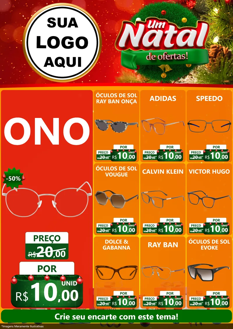 Modelo de Encarte para Encarte A4 Vertical com o tema Um Natal de Ofertas para Óticas