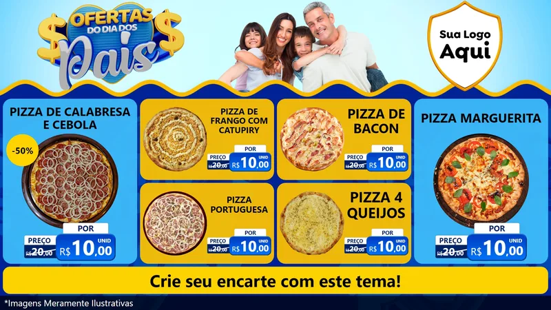 Modelo de TV para TV Horizontal com o tema Ofertas do Dia dos Pais para Pizzaria