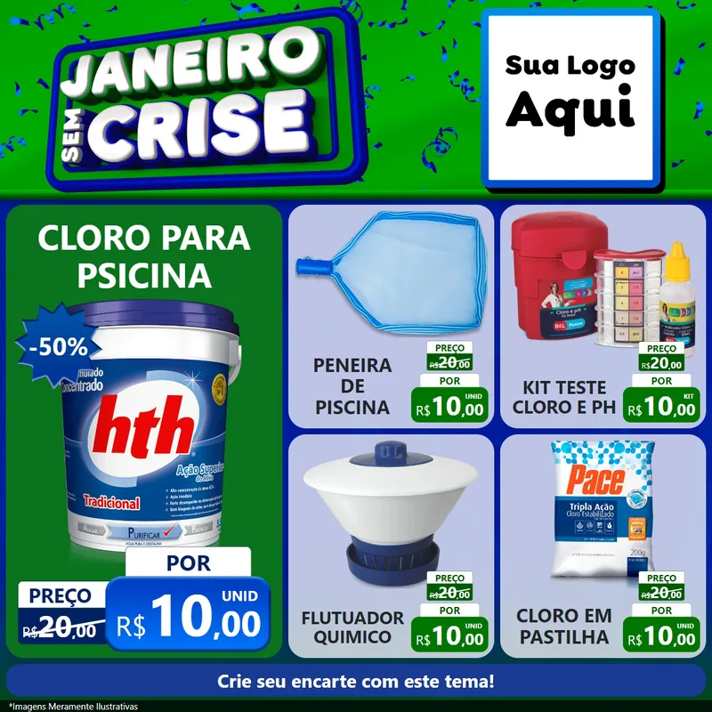 Modelo de Rede Social para Feed Facebook com o tema Janeiro Sem Crise para Produtos para Piscina