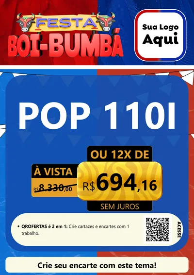 Modelo de Cartaz para Cartaz A4 Vertical com o tema Festa Boi Bumbá para Concessionaria de Motos