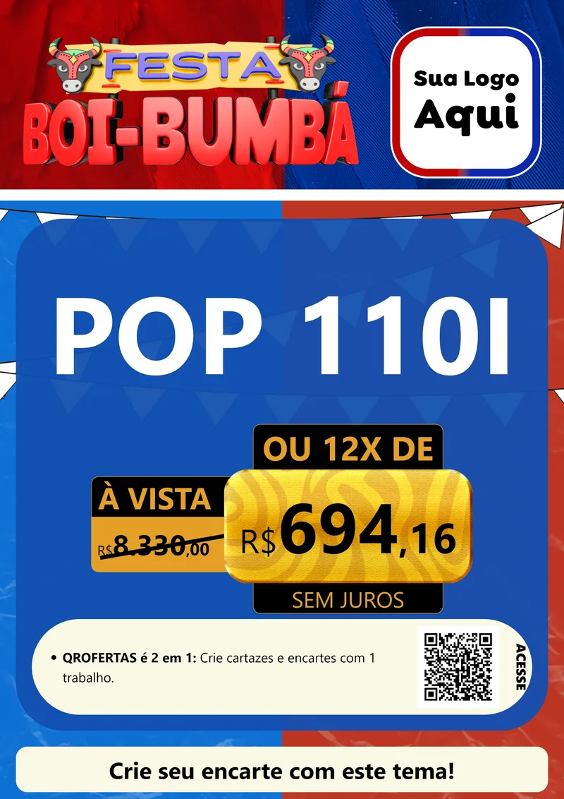 Modelo de Cartaz para Cartaz A4 Vertical com o tema Festa Boi Bumbá para Concessionaria de Motos