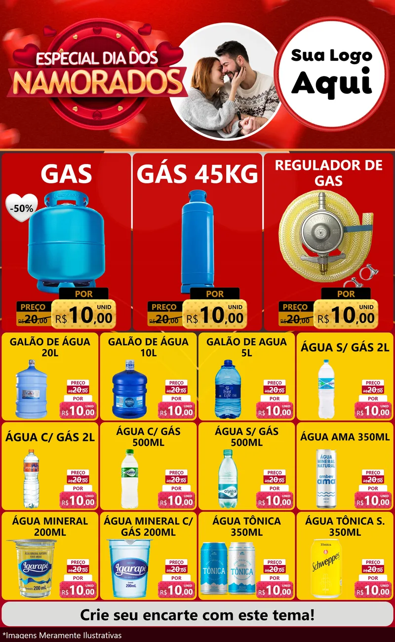 Modelo de Encarte para Encarte Grande com o tema Especial Dia Dos Namorados para Água e gás
