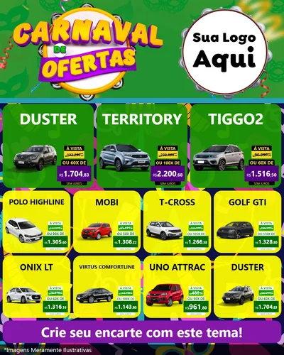 Modelo de Rede Social para Feed Instagram com o tema Carnaval de Ofertas para Concessionaria de Carros