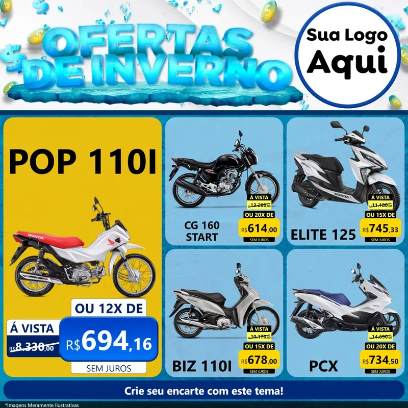 Modelo de Rede Social para Feed Facebook com o tema Ofertas de Inverno para Concessionaria de Motos