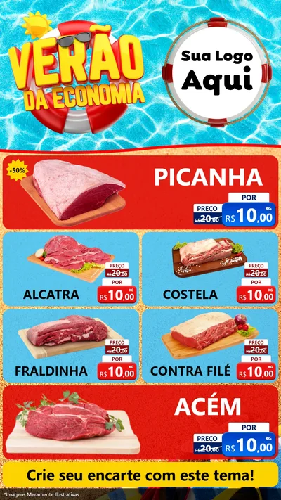 Modelo de TV para TV Vertical com o tema Verão da Economia para Açougue