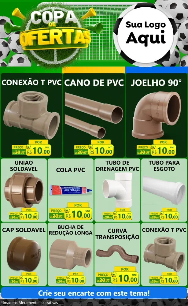 Modelo de Encarte para Encarte Grande com o tema Copa De Ofertas para Tubos e conexões
