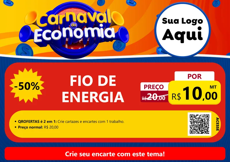 Modelo de Cartaz para Cartaz A4 Horizontal com o tema Carnaval da Economia para Materiais Elétricos