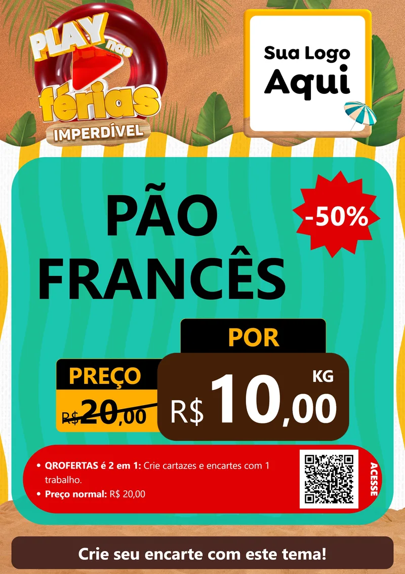 Modelo de Cartaz para Cartaz A4 Vertical com o tema Play Nas Férias Imperdível para Padaria