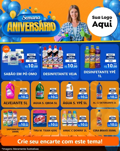 Modelo de Rede Social para Feed Instagram com o tema Semana de Aniversário para Produtos de Limpeza
