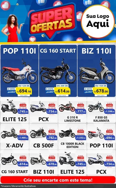 Modelo de Encarte para Encarte Grande com o tema Super Ofertas para Concessionaria de Motos